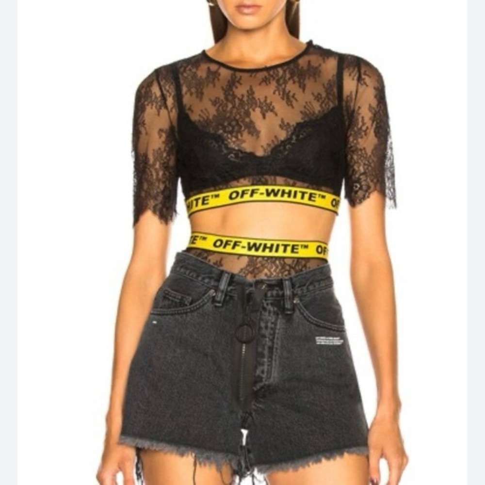 Off-White Industrial Sporty Black Lace Intimate Set with Yellow Waistband